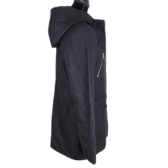 NEW Merona Womens Black Wool HOODED Full Zip Multi Pocket Cozy Jacket - Picture 8 of 10